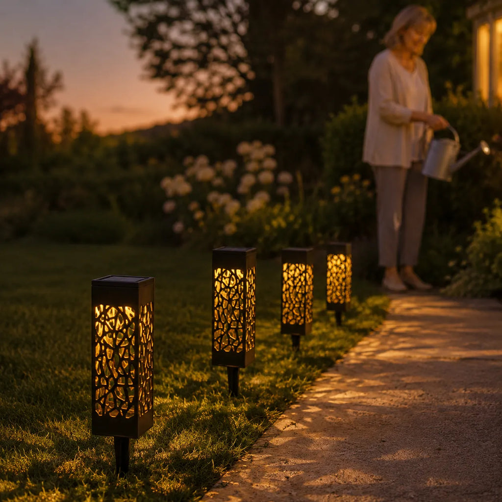 Glenmore – Solar Pathway Stake Lights with Mosaic Shadow Pattern (8-Pack)