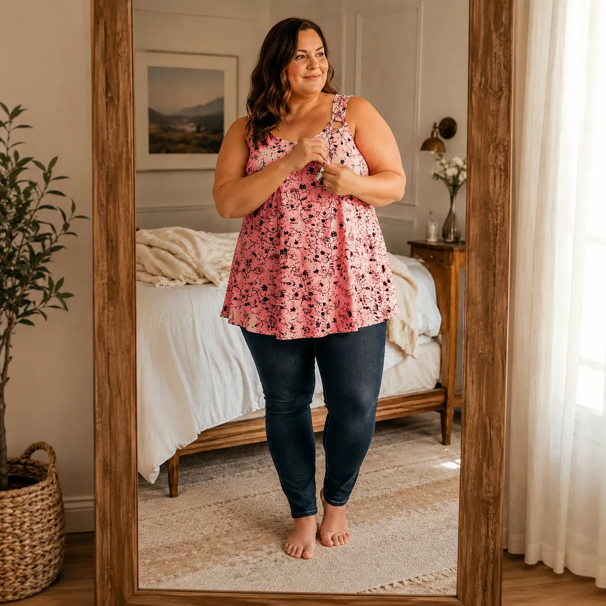 Wearlora – Plus Size Floral Swing Tank Top with O-Ring Straps