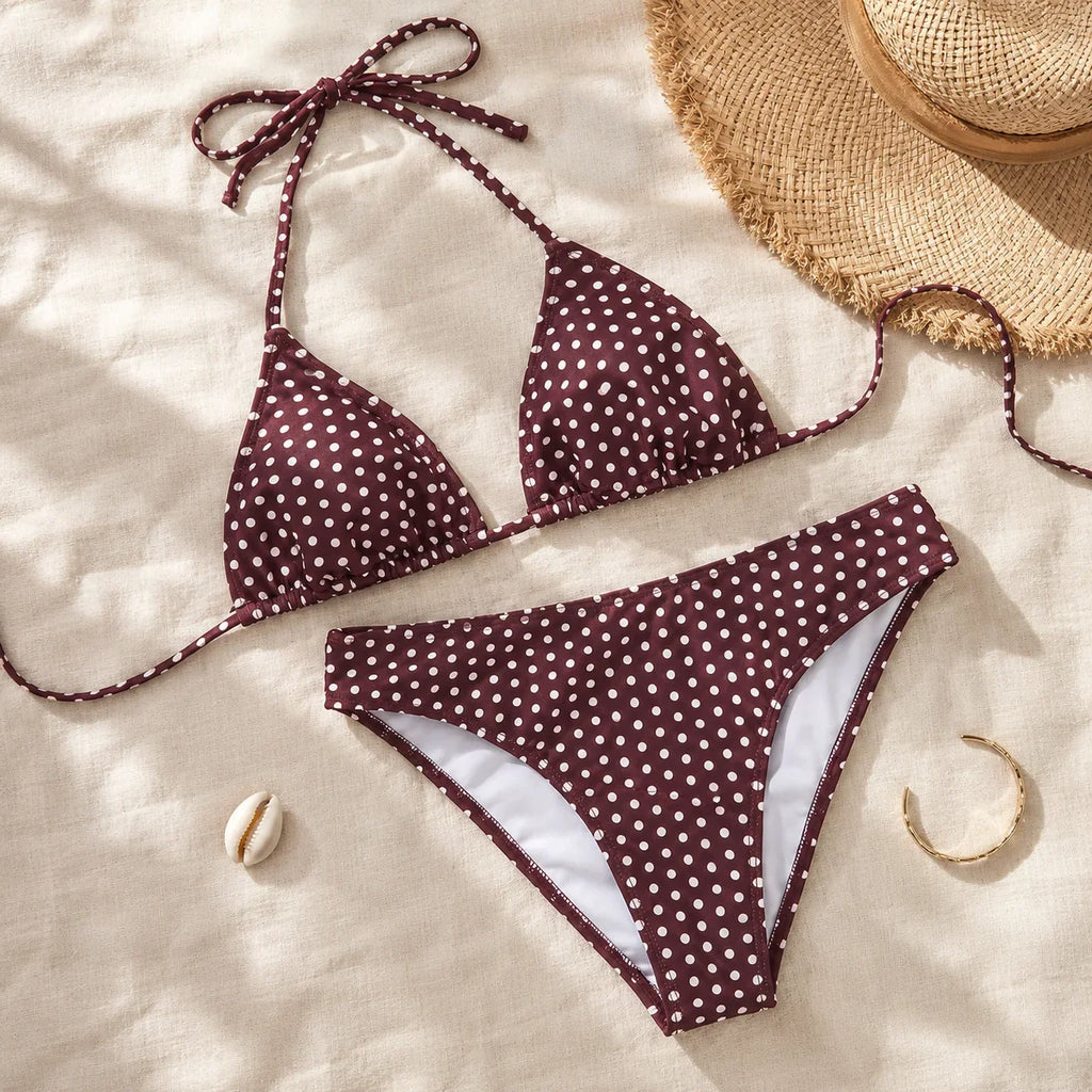 Solenya – Polka Dot Push Up Triangle Bikini Set for Women
