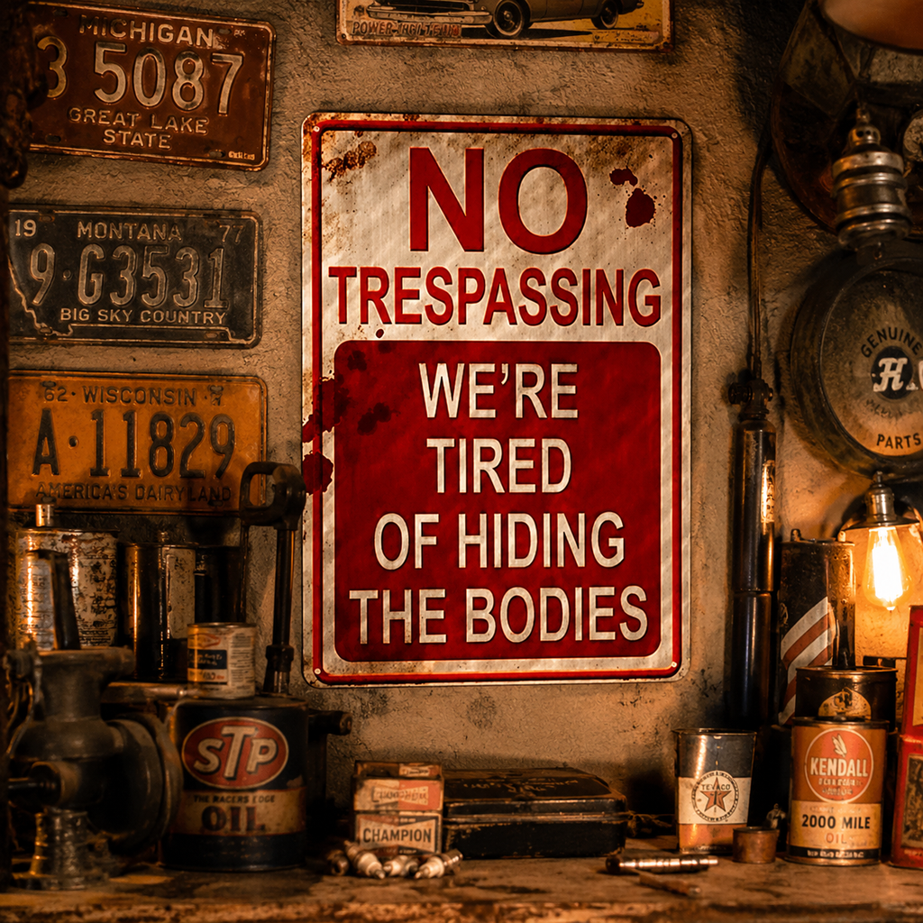 Hollerwood – Rustic No Trespassing Tin Sign for Porch Garage Garden
