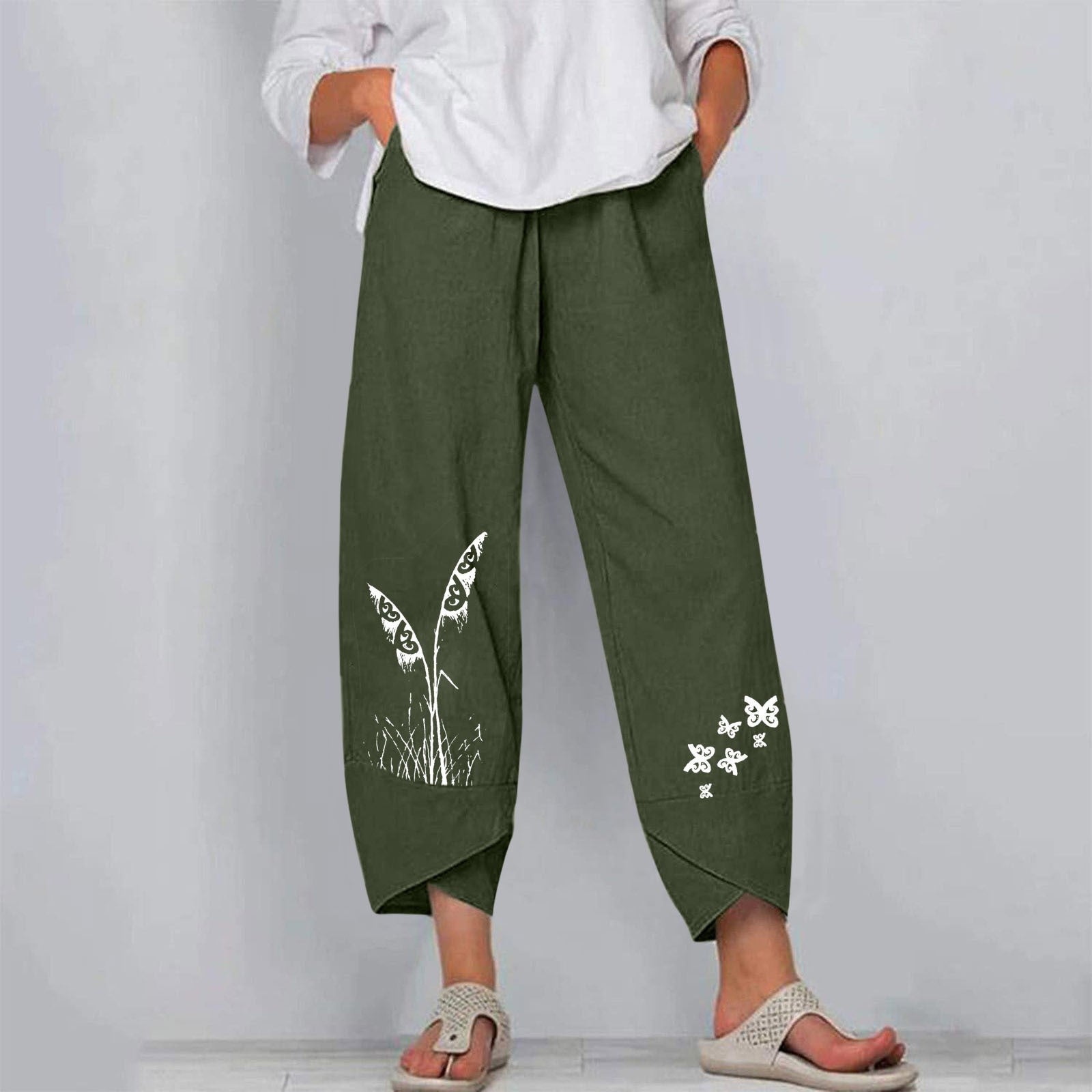 Loretta Effortless Comfort Pants in green floral print