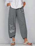 Marlene Effortless Comfort Pants in grey botanical print