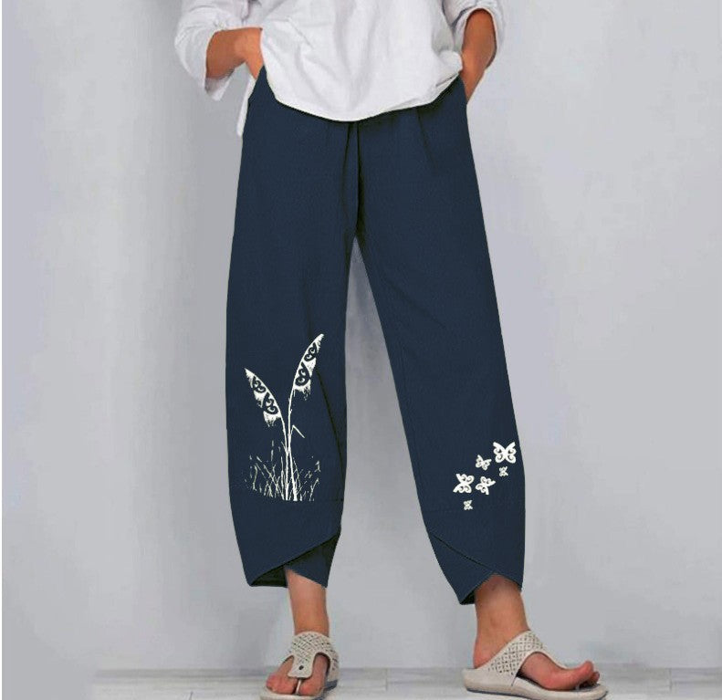 Yvonne Effortless Comfort Pants in navy floral print