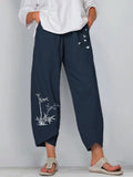 Gail Effortless Comfort Pants in navy botanical print