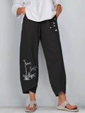 Lorraine Effortless Comfort Pants in black botanical print
