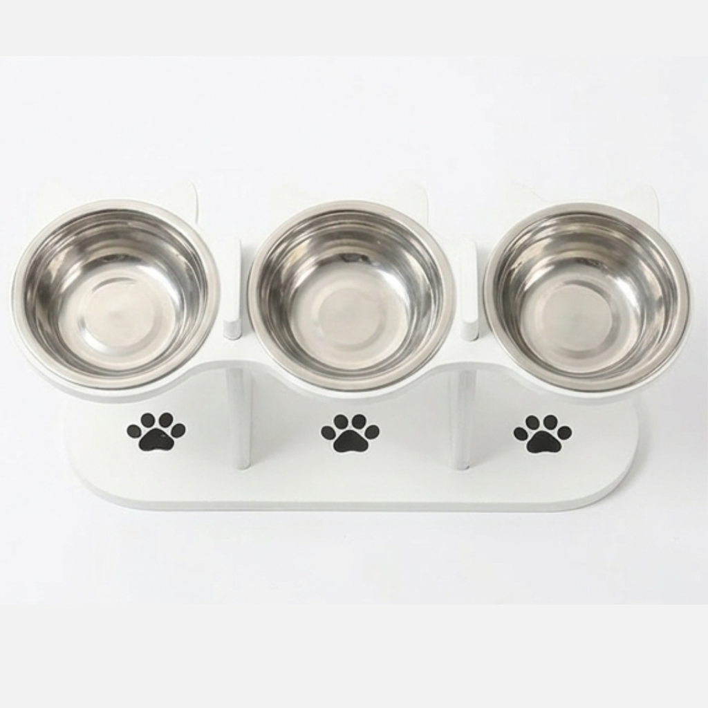 PawNest – 3-Bowl Wooden Pet Feeding Station