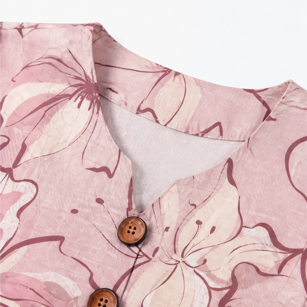Roselisse – Watercolor Floral Ruffle Sleeve V-Neck Blouse