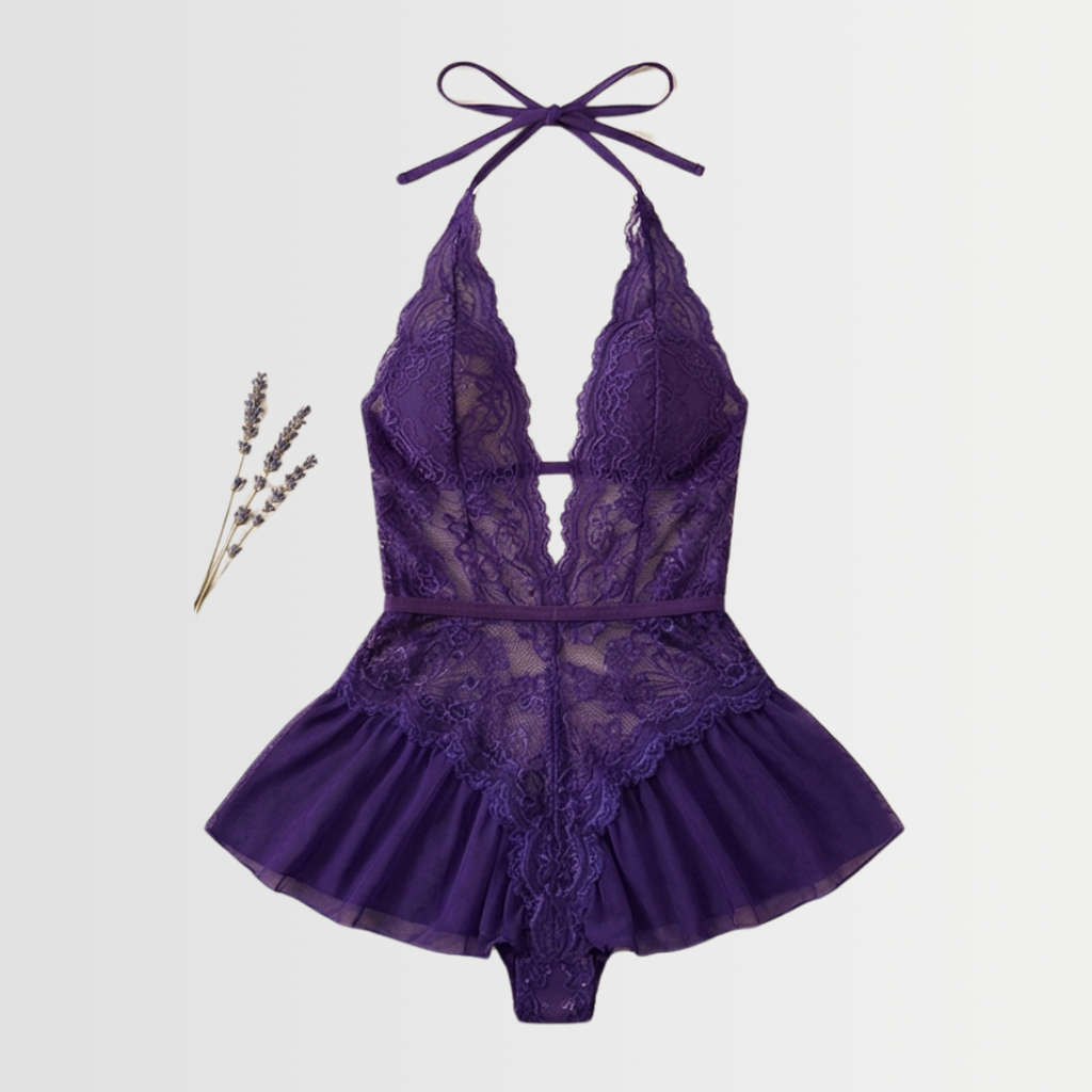 Velara – Women's Floral Lace Teddy with Ruffle Hem