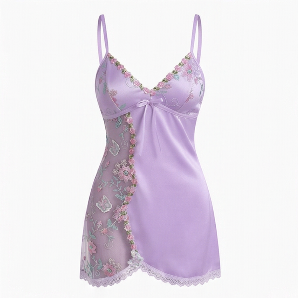 Floressa – Embroidered Satin Nightdress for Women
