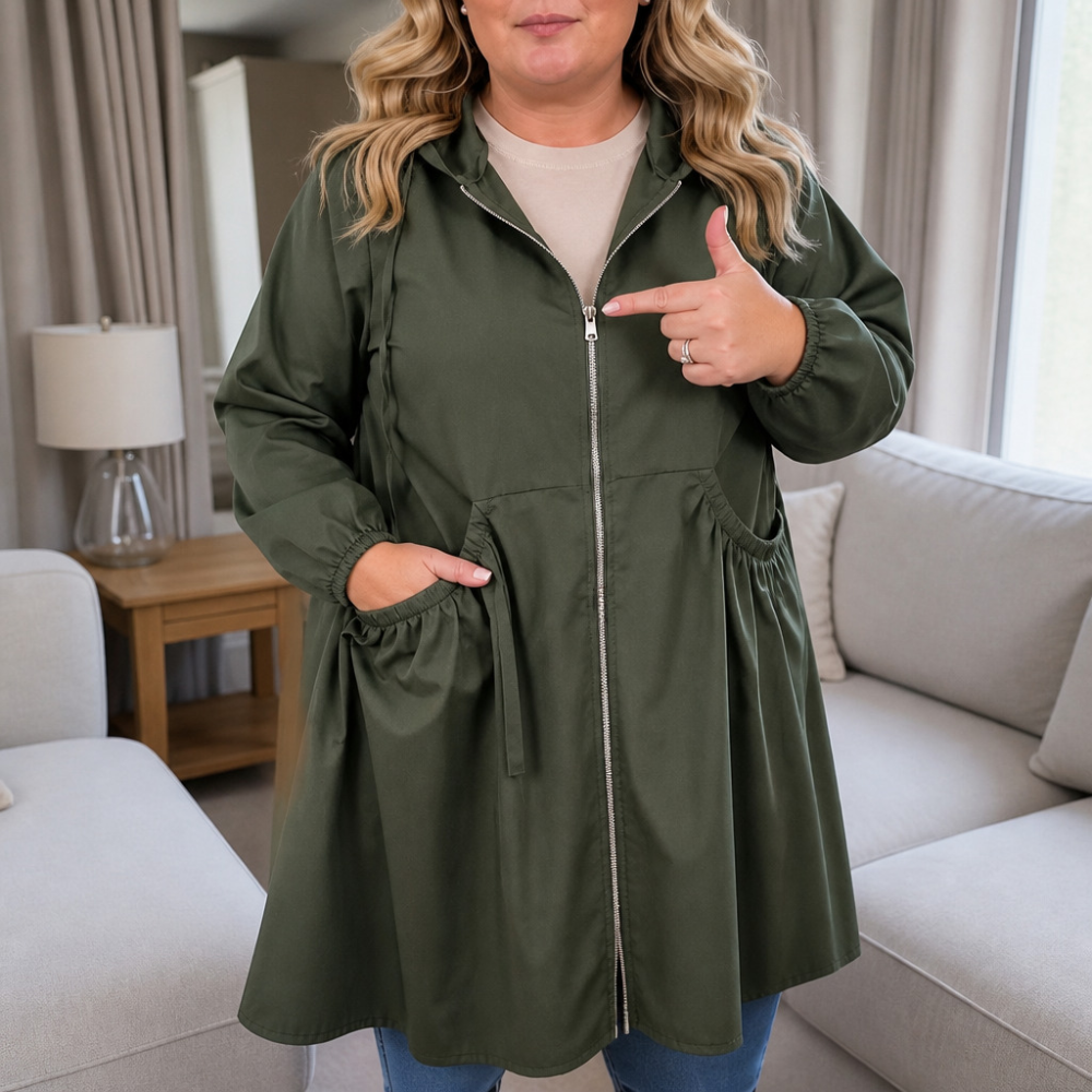 Rainbella – Flared Hem Peplum Rain Jacket With Pockets