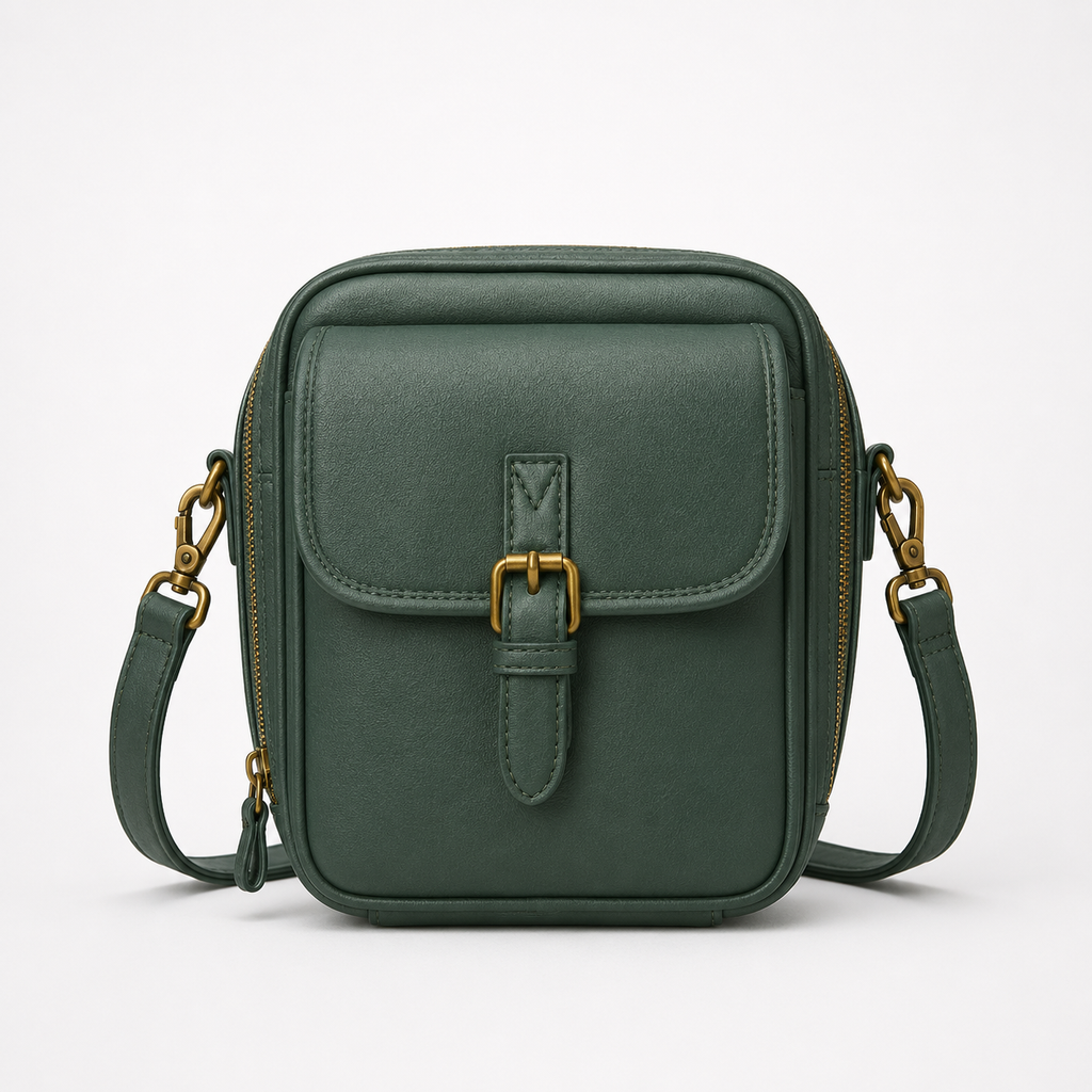 Solene – Structured PU crossbody bag with built-in wallet and glasses compartment
