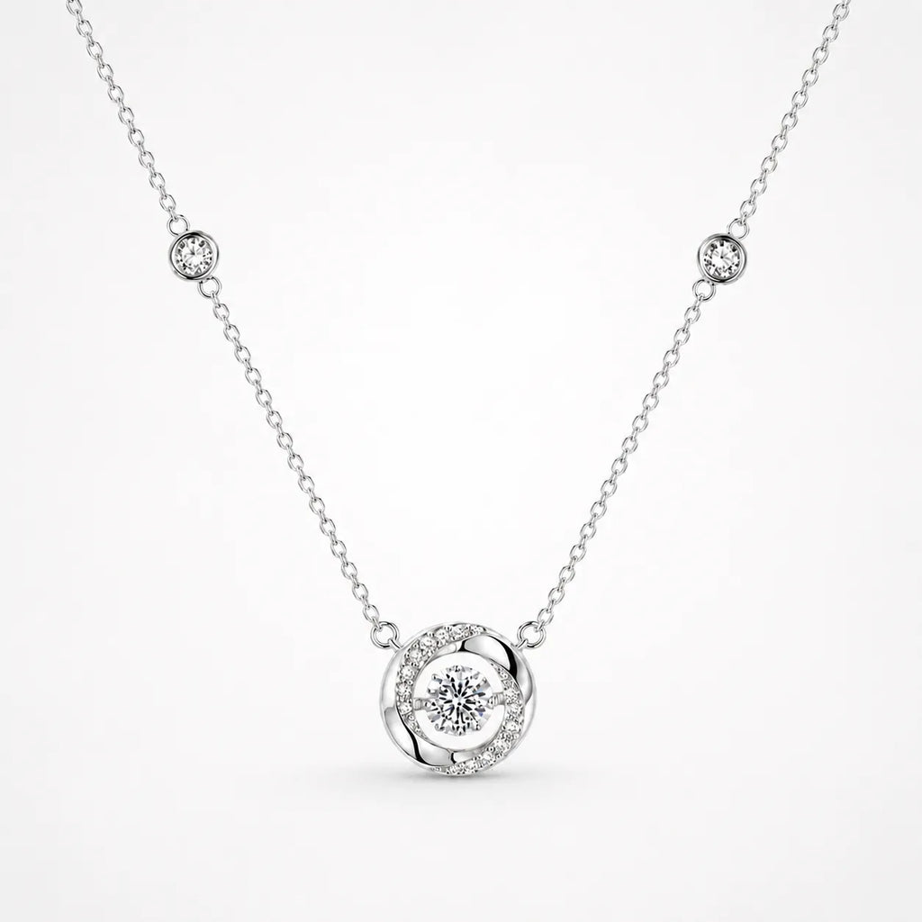 Lunavia – Floating Stone Silver Necklace with Pavé Halo