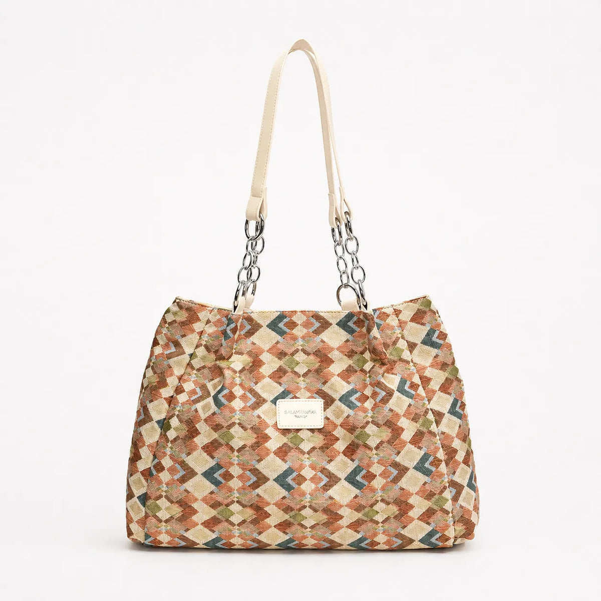 Florella – Woven Leopard Print Tote Bag with Leather Trim and Gold Chain