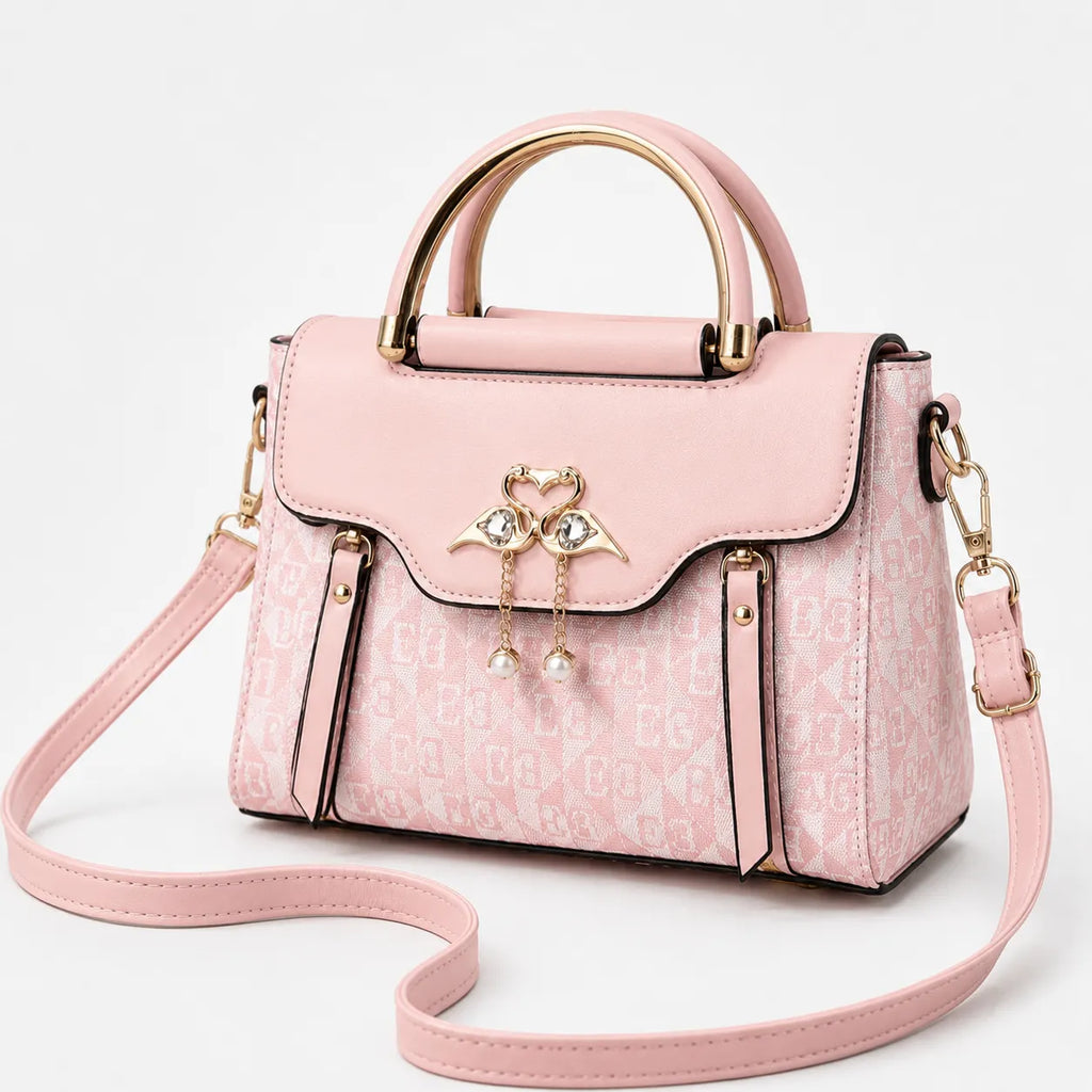 Velora – Swan-Clasp Structured Crossbody Bag with Gold Hardware