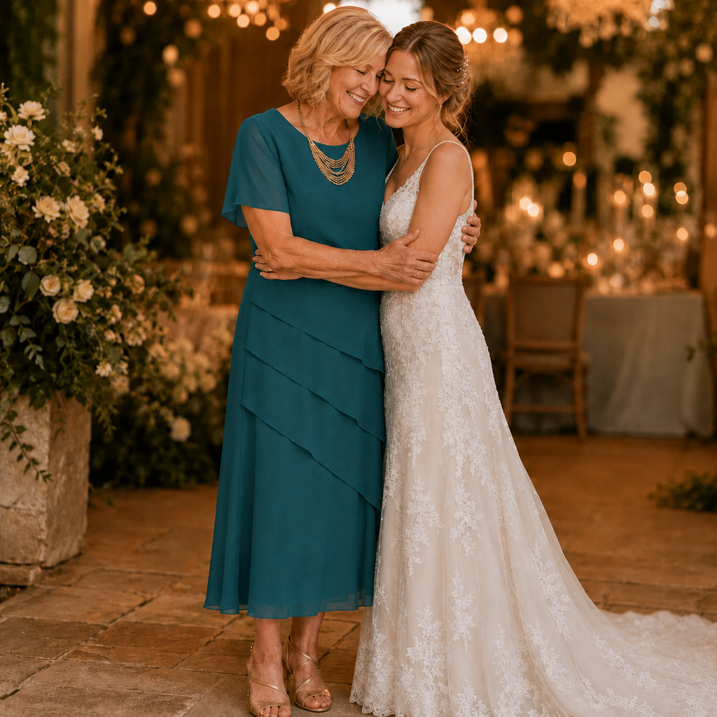 Florenza – Tiered Chiffon-like Midi Dress for Weddings and Events