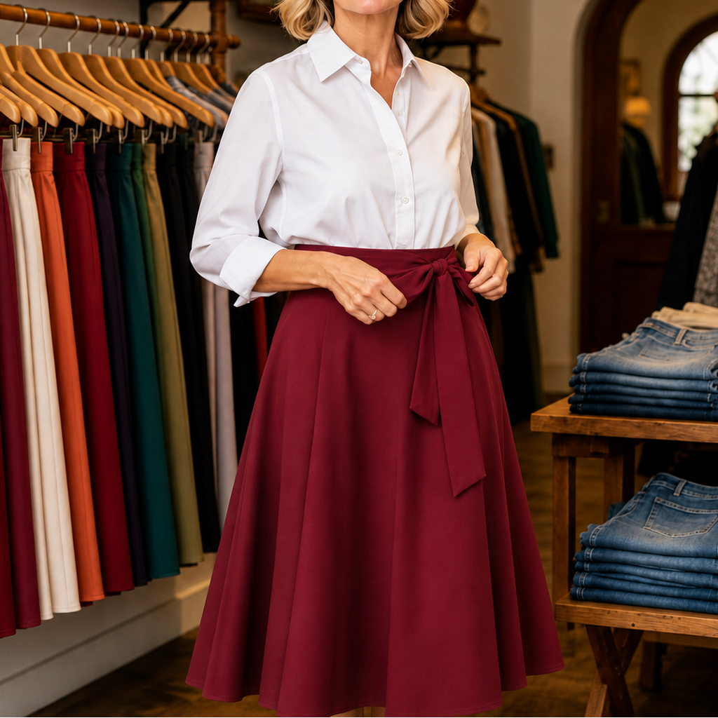 Sashwaist – Self-Tie Pleated High-Waisted Midi Skirt