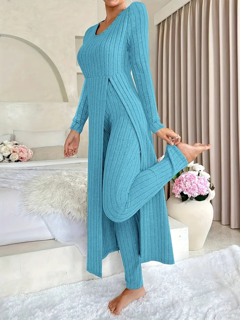 Wearbella – Ribbed Longline Top And Slim Pants Set