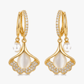 Ginara – Crystal Ginkgo Leaf Drop Earrings with Pearl