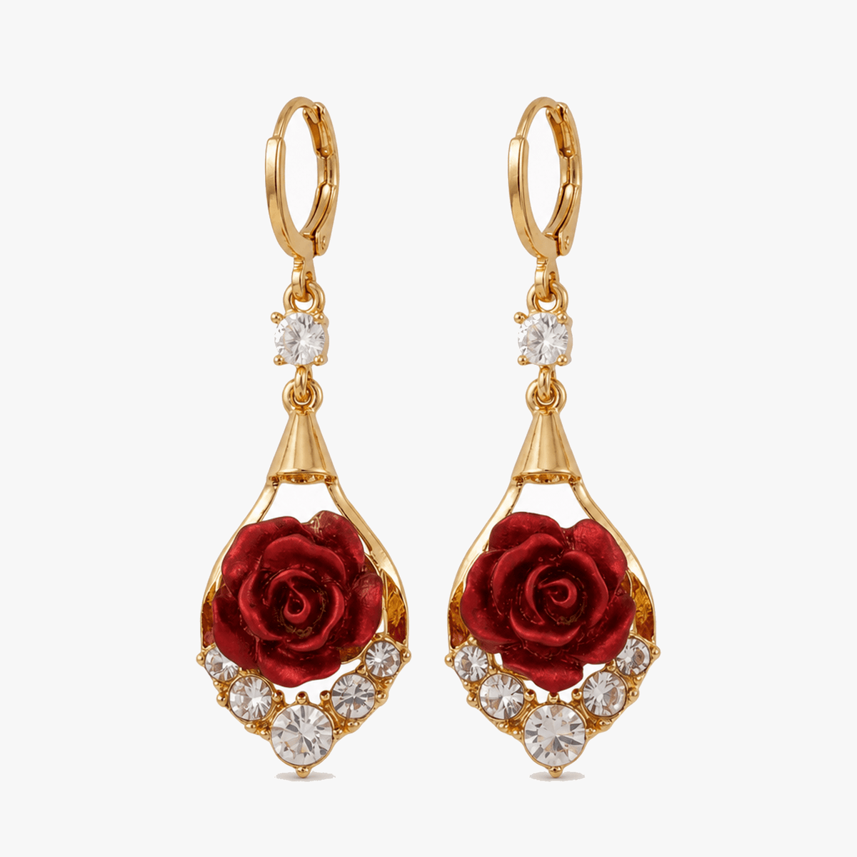 Rosavelle – Red Rose Crystal Drop Earrings