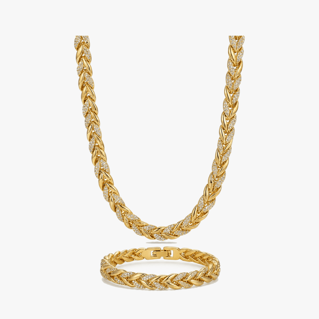 Lumara – Sparkling Leaf Link Necklace and Bracelet Set