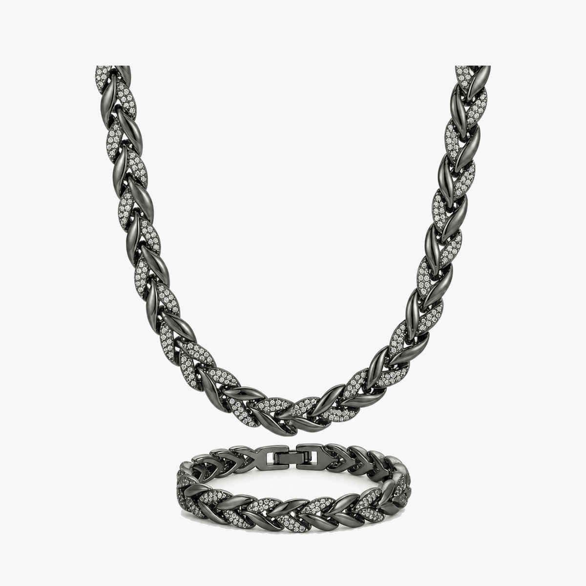 Lumara – Sparkling Leaf Link Necklace and Bracelet Set