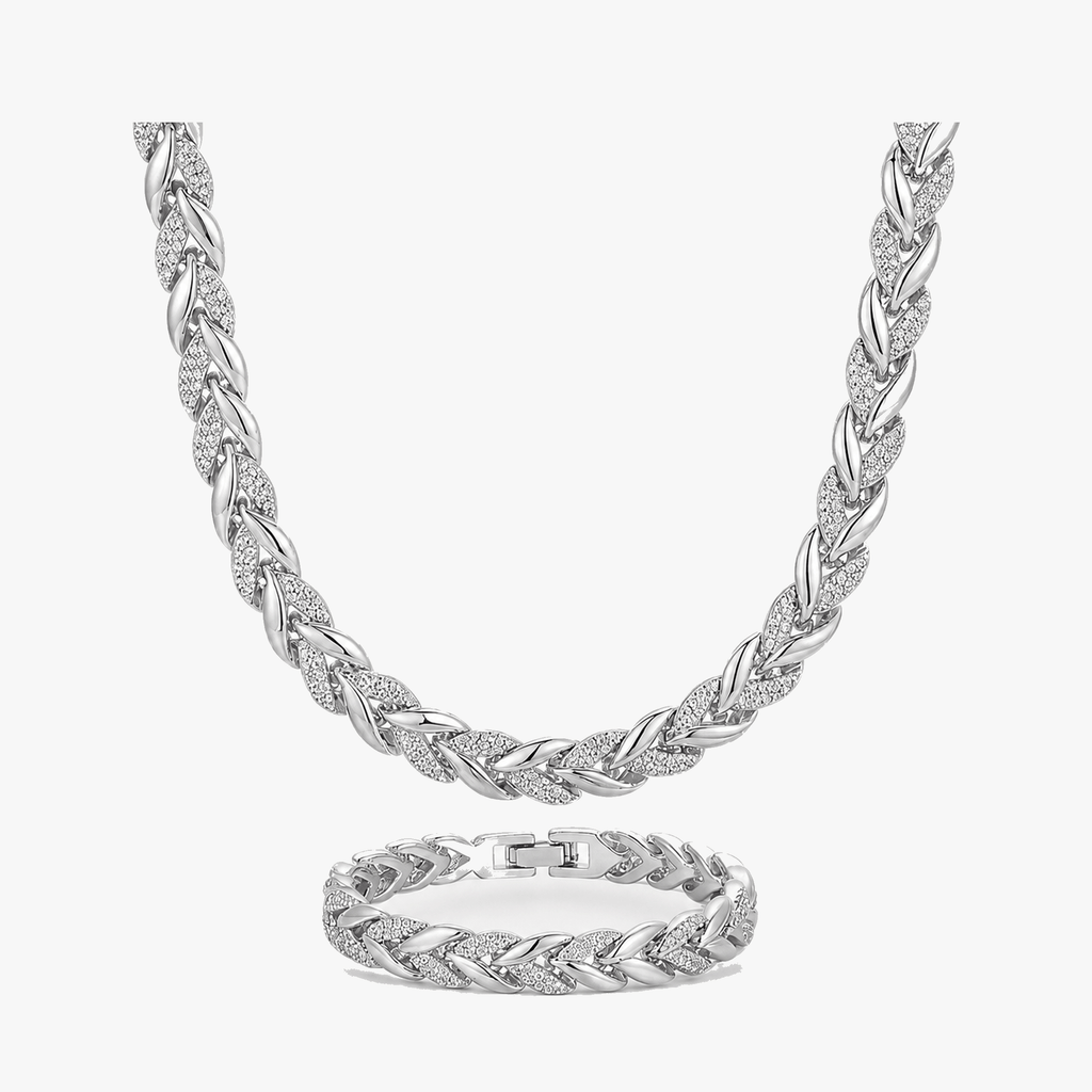 Lumara – Sparkling Leaf Link Necklace and Bracelet Set