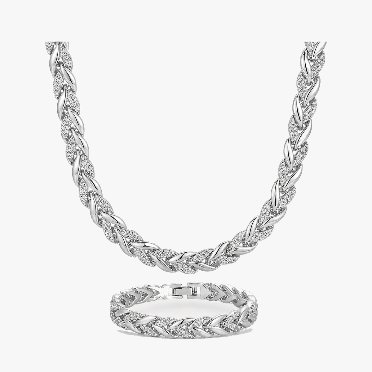 Lumara – Sparkling Leaf Link Necklace and Bracelet Set