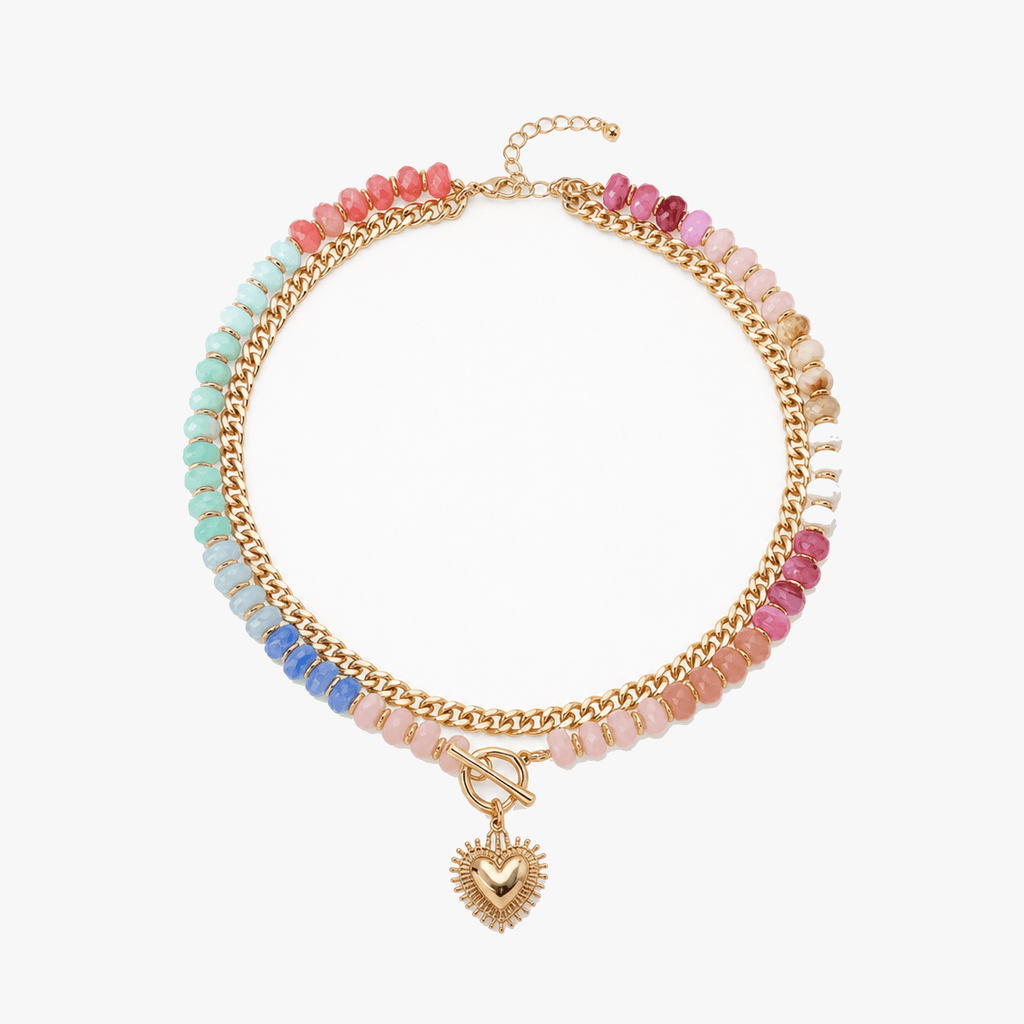 Lunavia – Pastel Bead Layered Necklace with Gold Heart