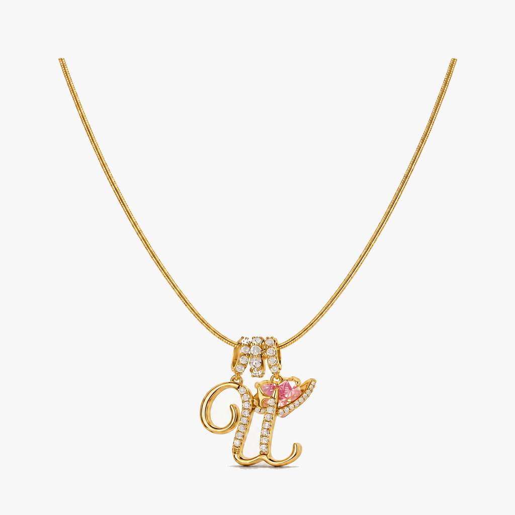 LUMARA – 3-Layer Initial Necklace with Pink Heart Zircon