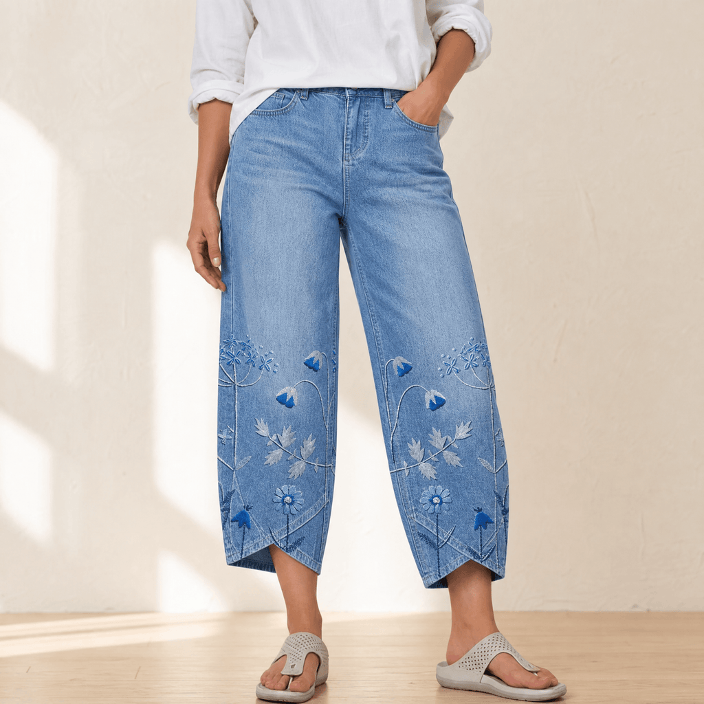 Bloomara – Women's Embroidered Wide-Leg Jeans with Tulip Hem