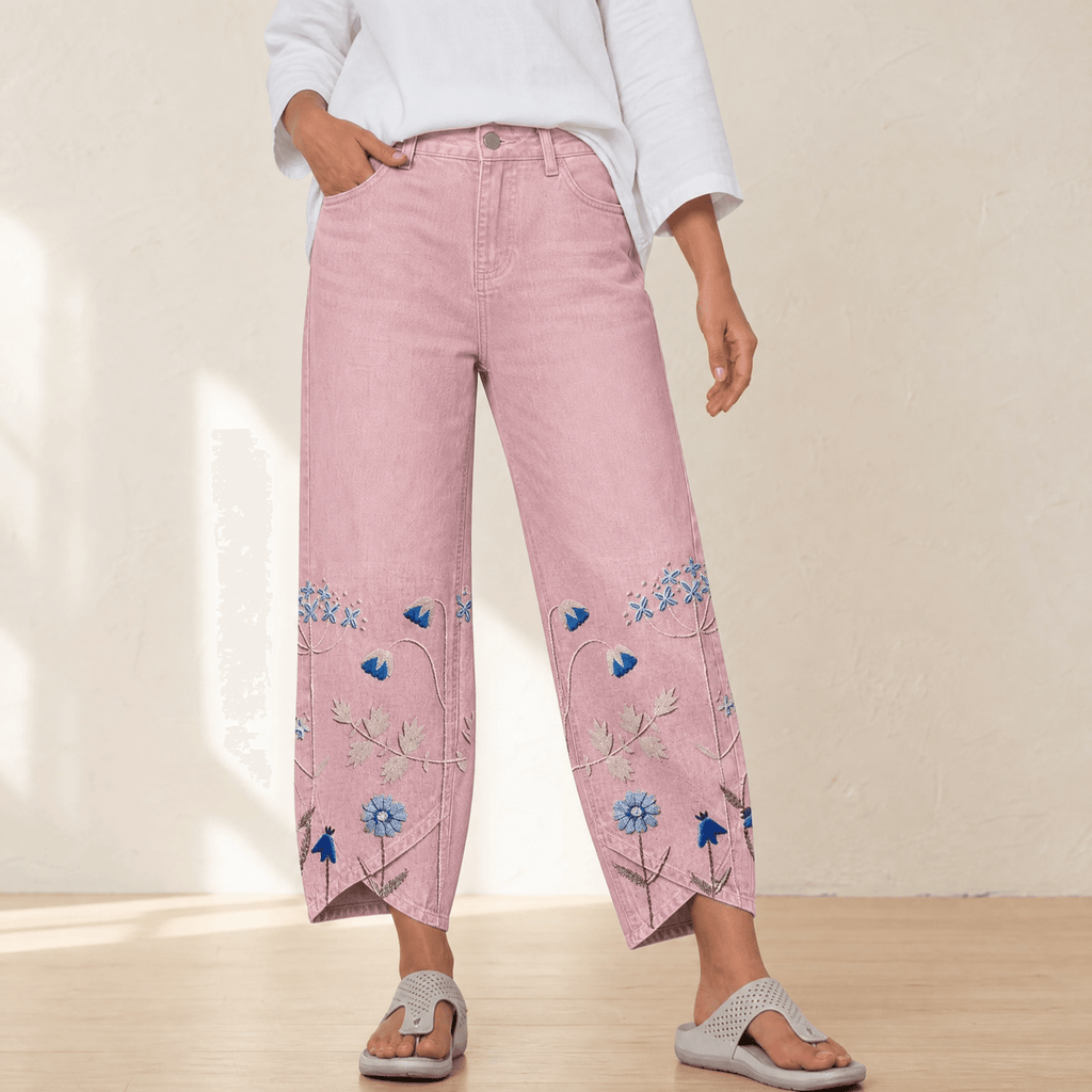 Bloomara – Women's Embroidered Wide-Leg Jeans with Tulip Hem
