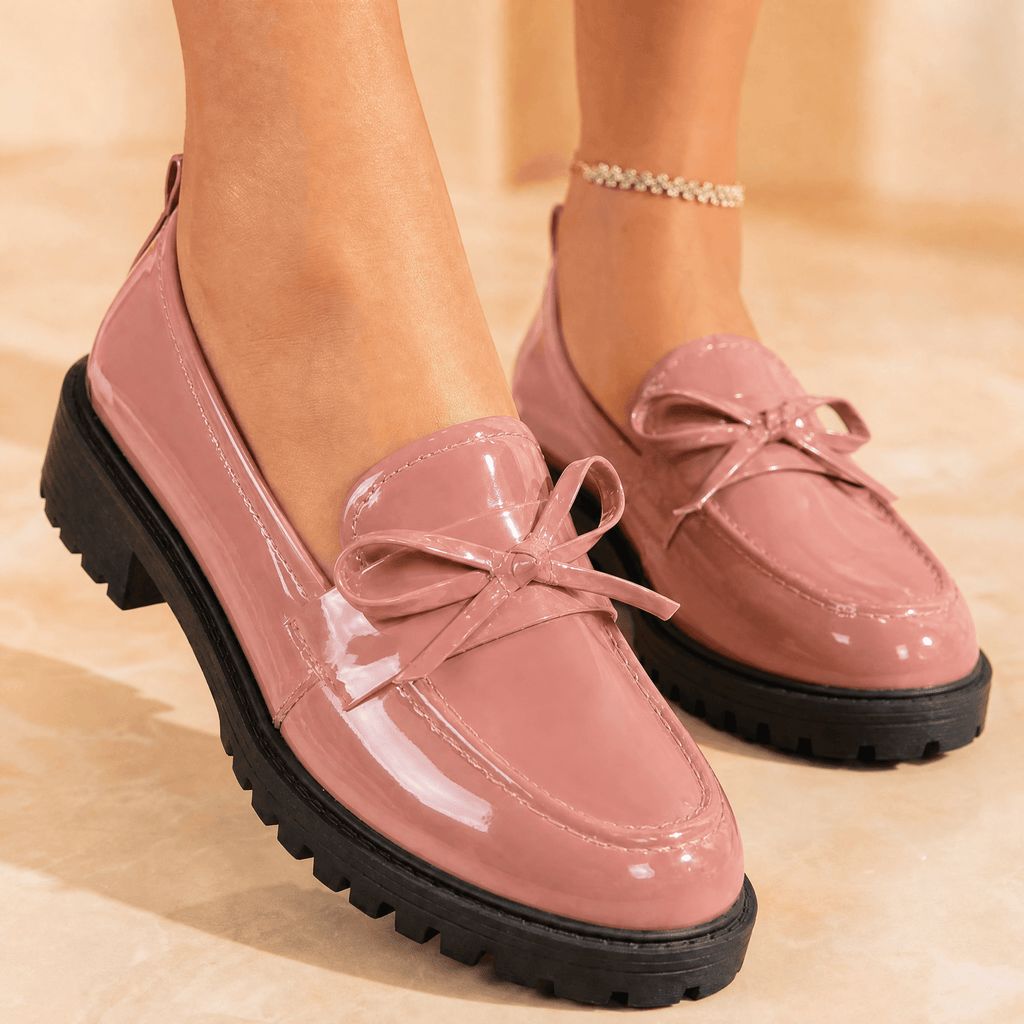 Bowella – Glossy Bow Loafers with Cushioned Platform