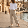 Brezia – Women's Asymmetric Linen Blend Cropped Pants