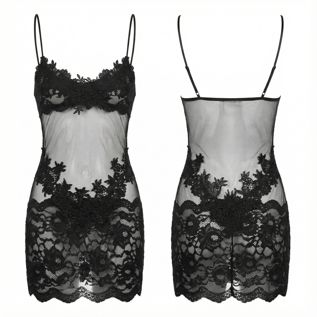 Velaire - Women's Sheer Embroidered Lace Slip Dress