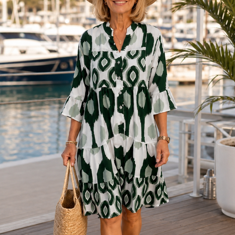 Ruffalia – V-Neck Ruffle Hem Tunic Dress