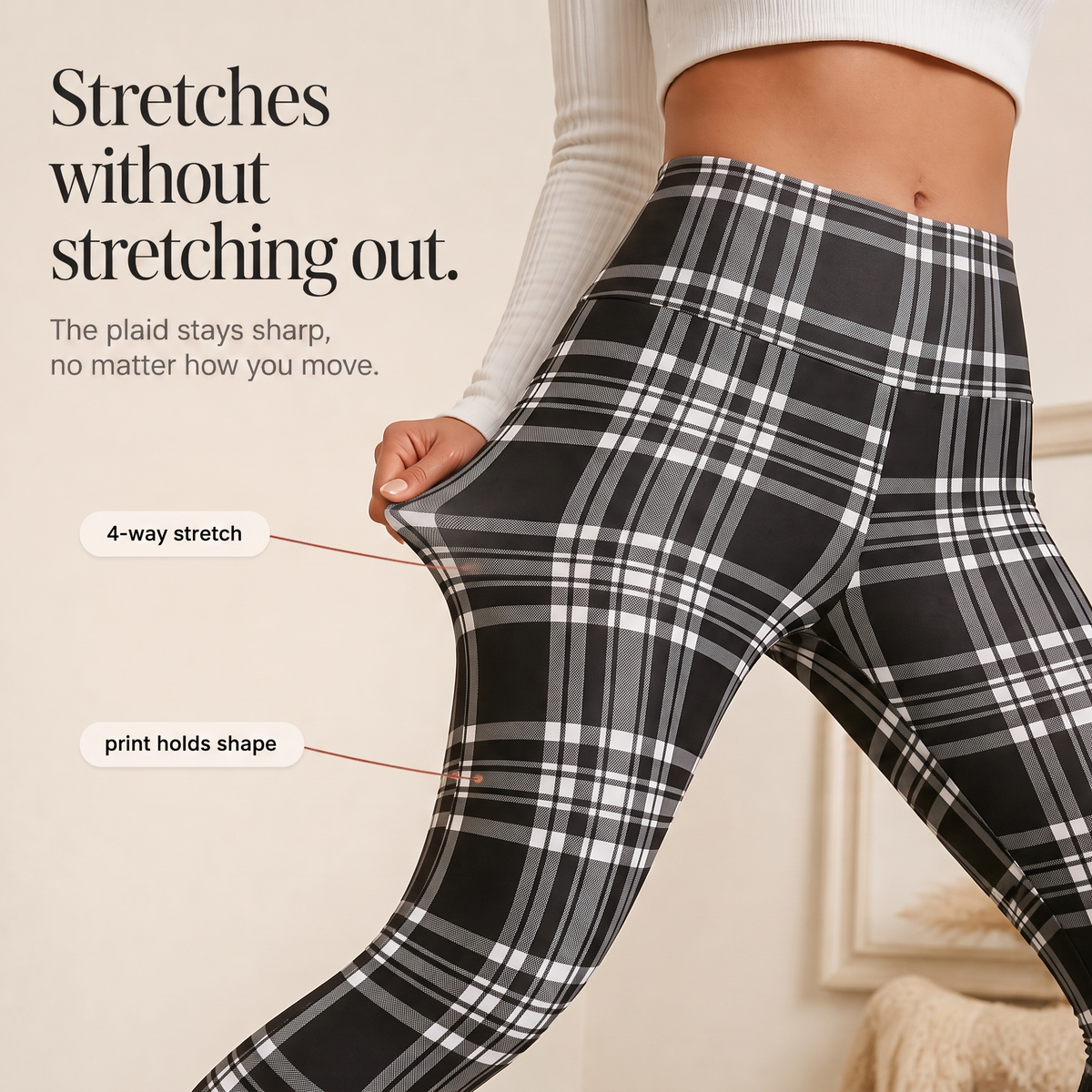 Wearbella – Plaid Brushed-Lining High-Waist Thermal Leggings