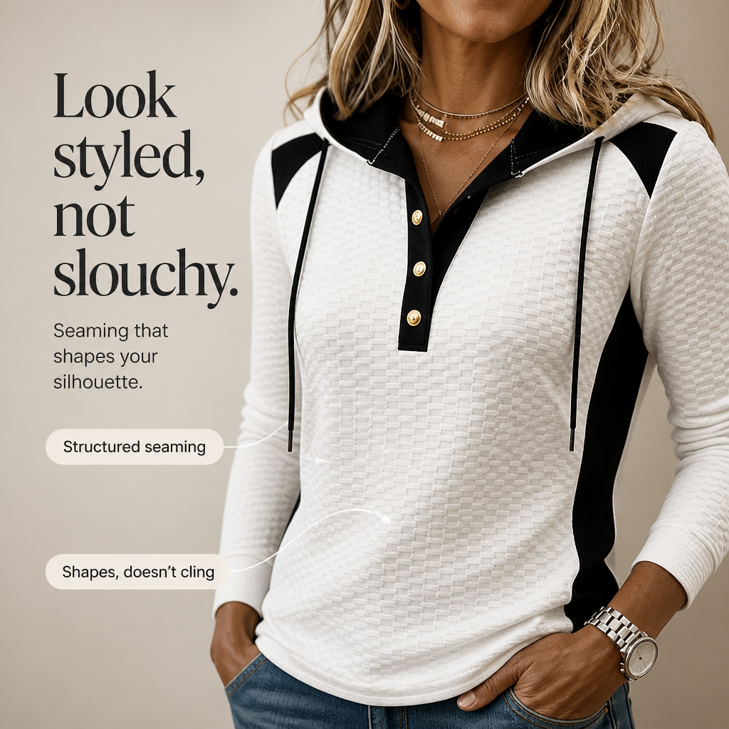 Wearbella – Waffle-Knit Colorblock Button V-Neck Hoodie