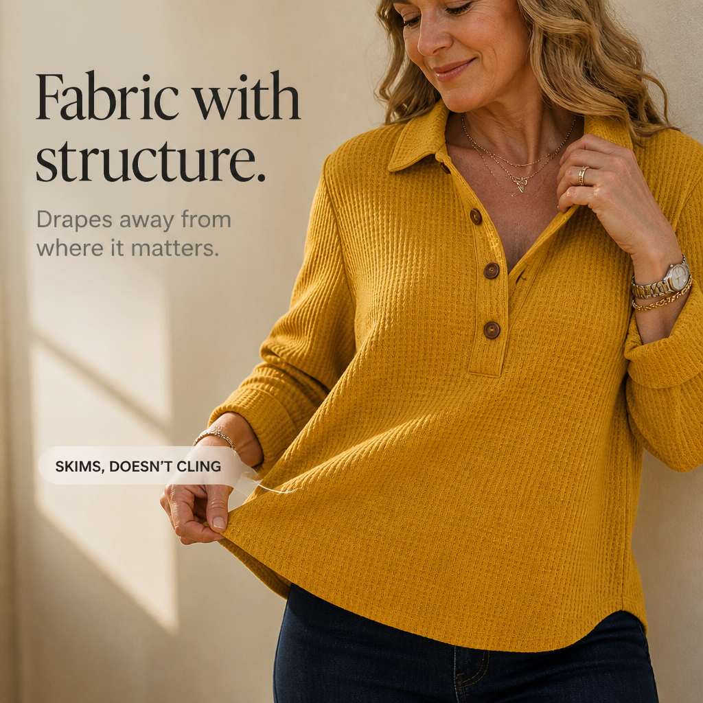 Wovella – Waffle-Knit Button Henley Top