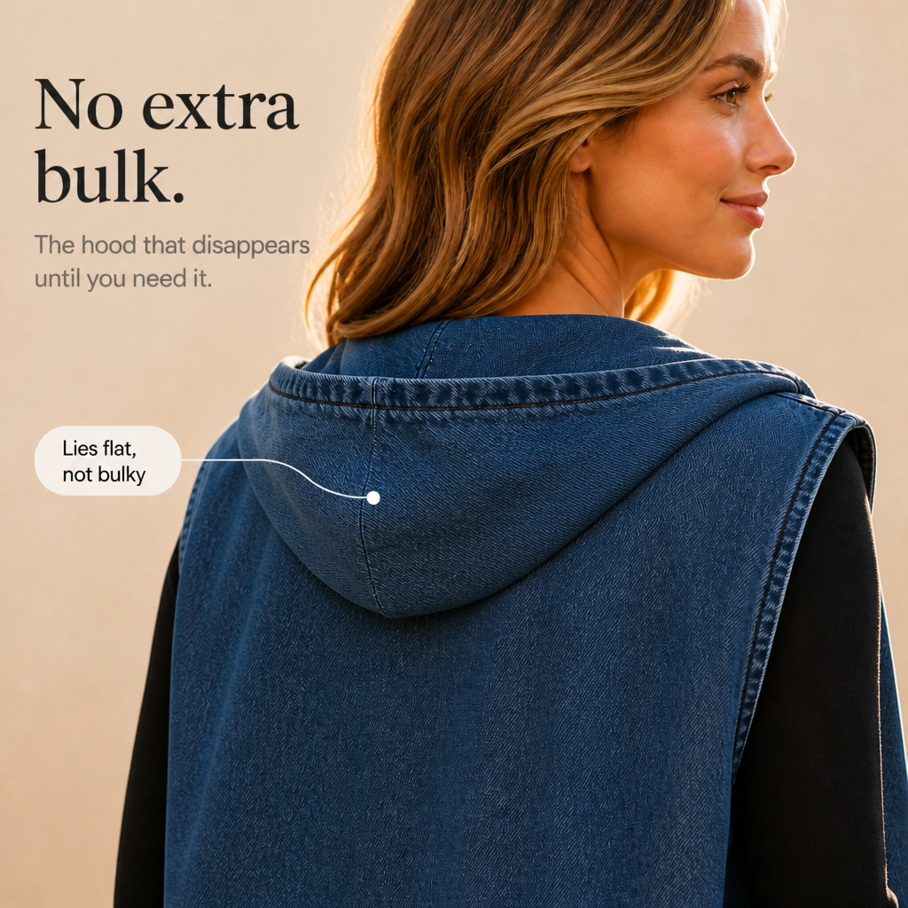 Wearbella – Oversized Hooded Denim-Look Vest