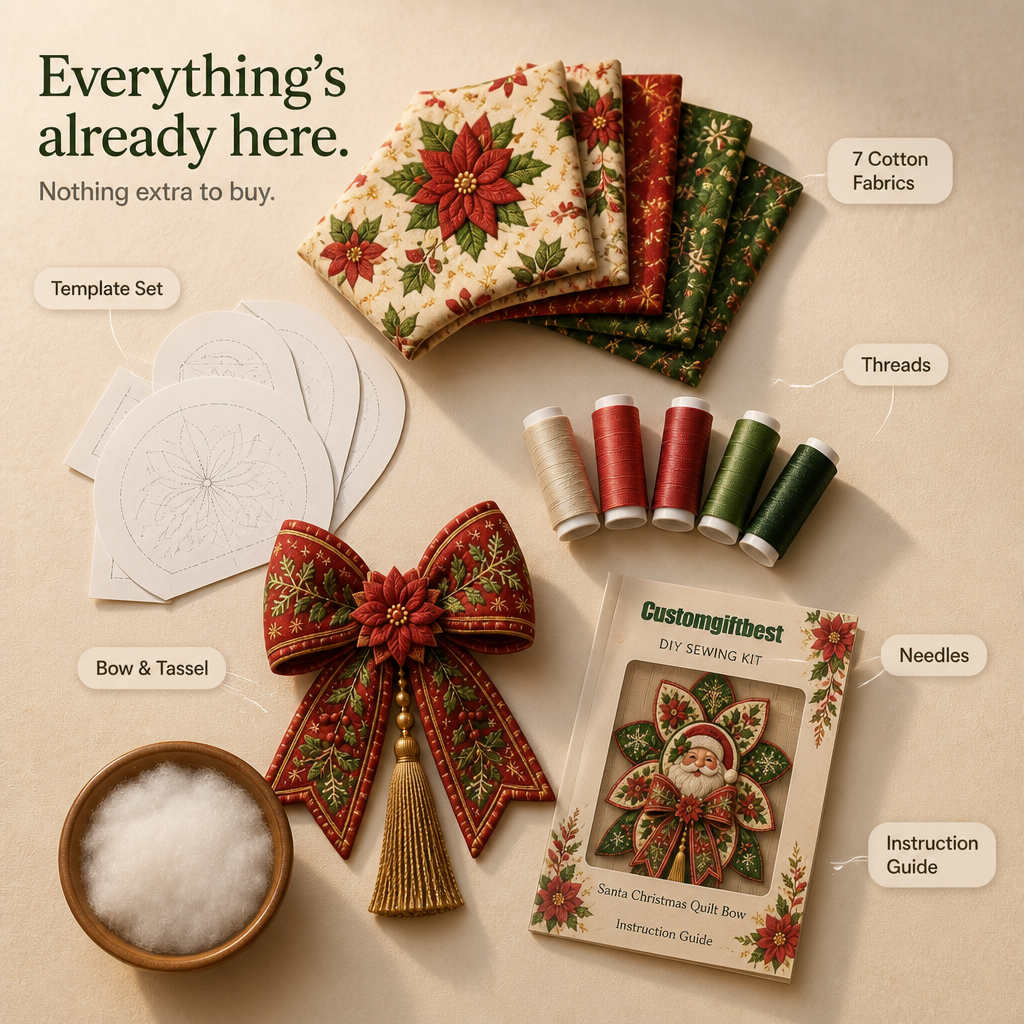 Stitchmas Bow Kit – DIY Fabric Santa Ornament Sewing Kit