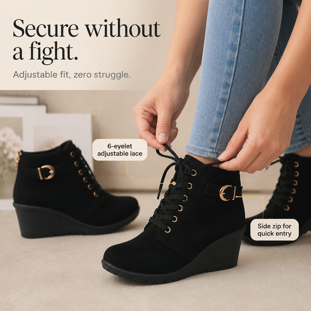 Wearluxe – Buckle-Strap Concealed Wedge Ankle Boots