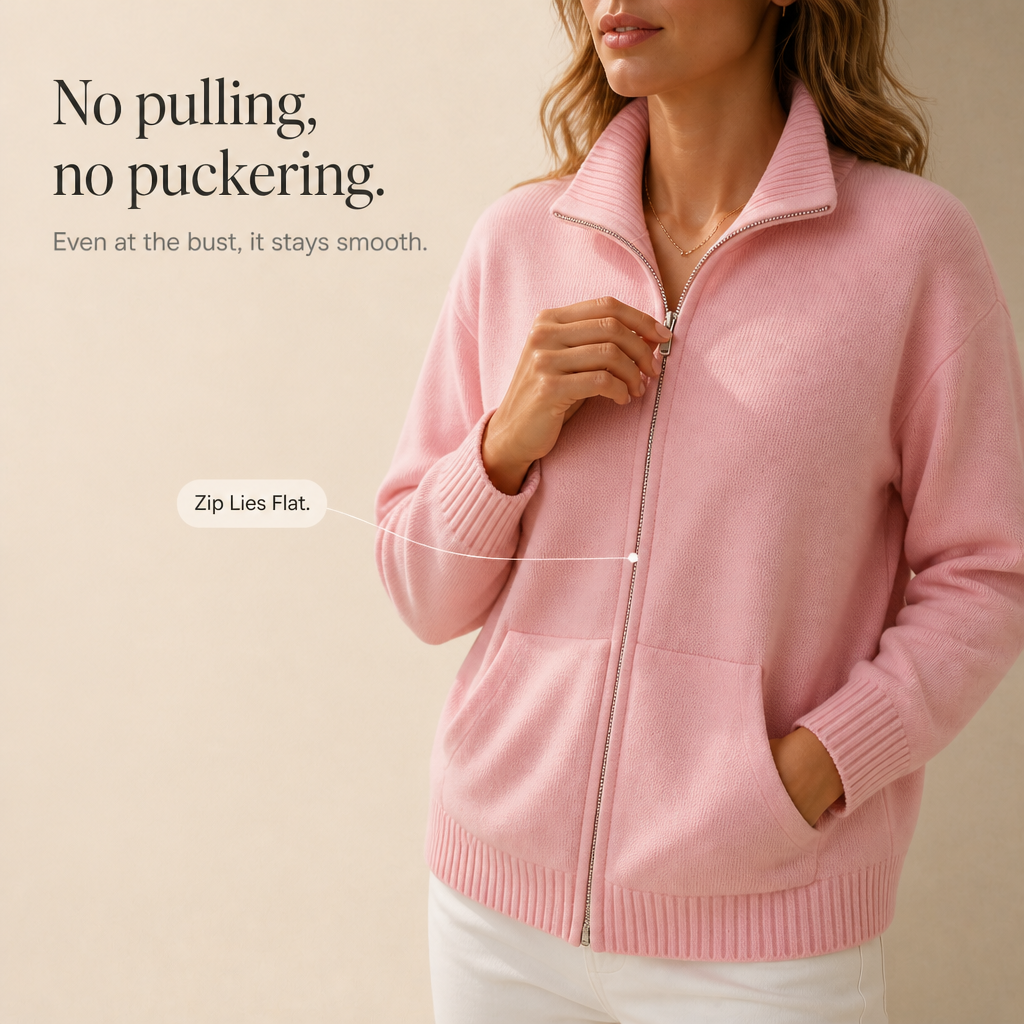 Wearbella – Zip-Front Ribbed Collar Knit Cardigan