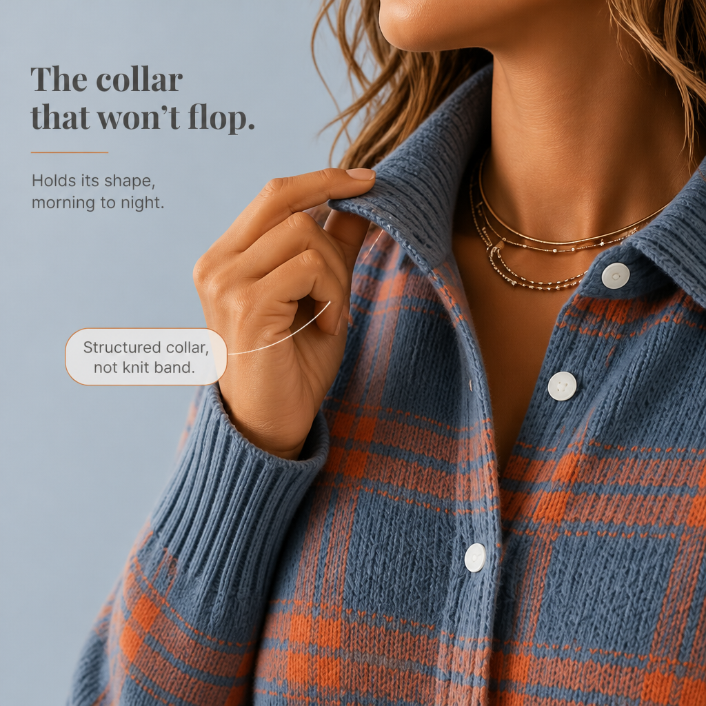 Verawool – Plaid Knit Shirt-Collar Cardigan
