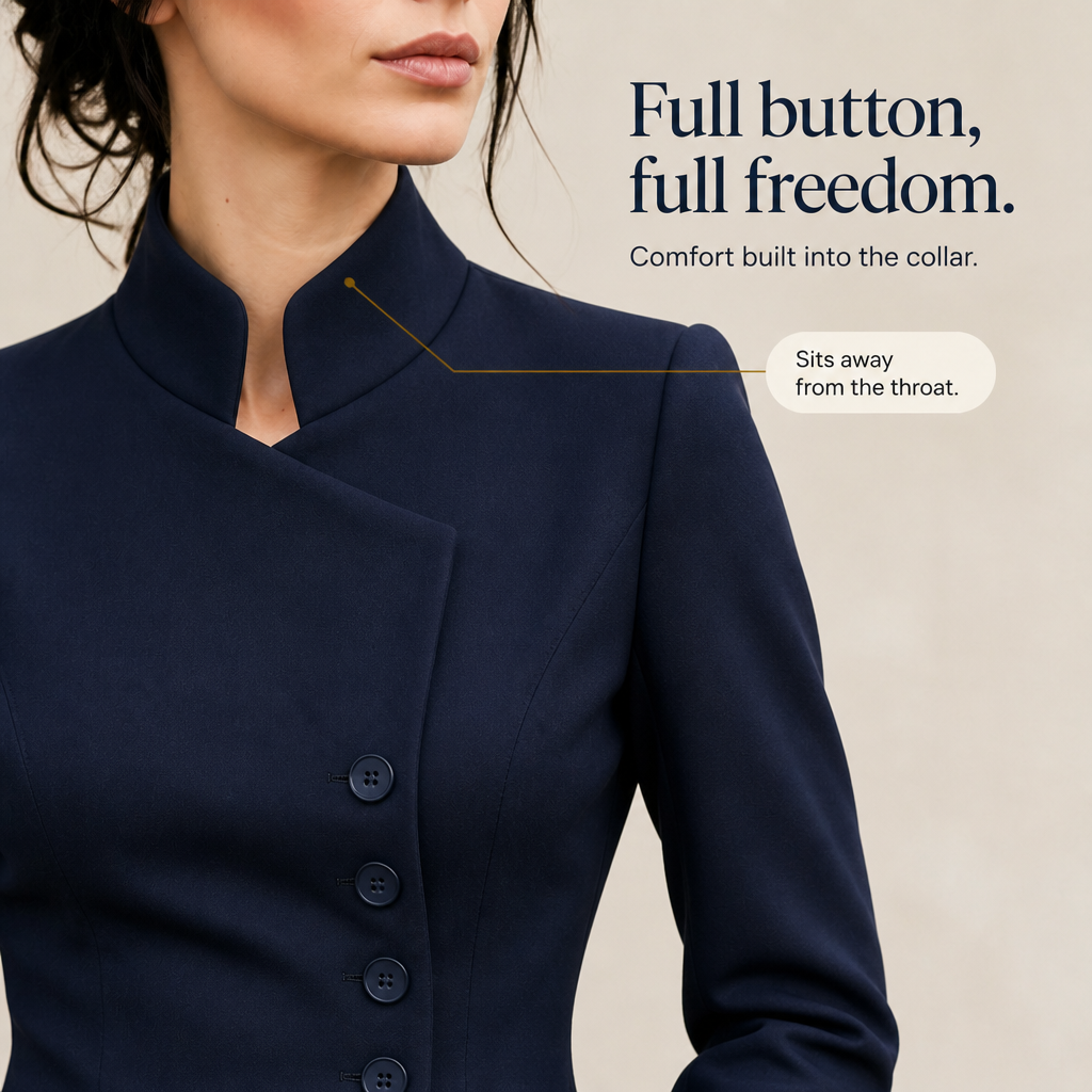 Vertica – Asymmetric Button-Up Stand Collar Blazer