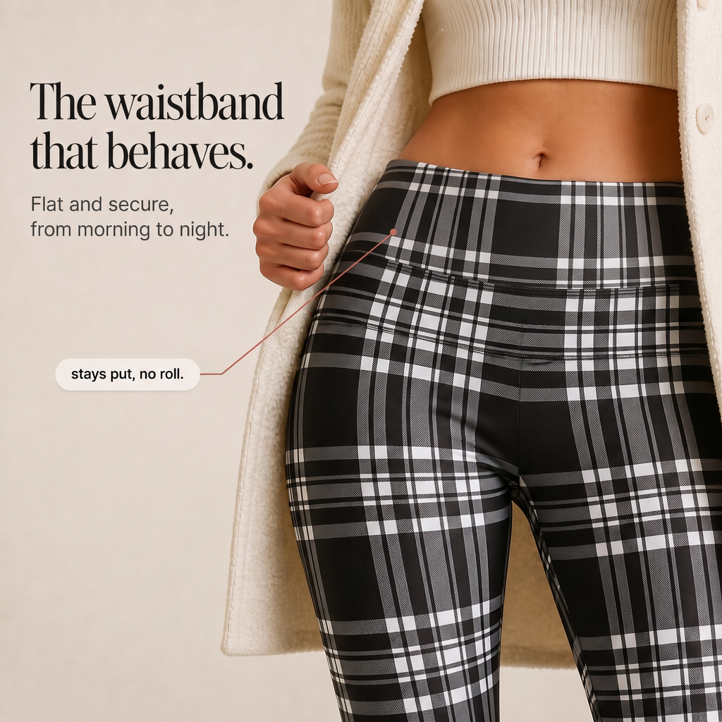 Wearbella – Plaid Brushed-Lining High-Waist Thermal Leggings
