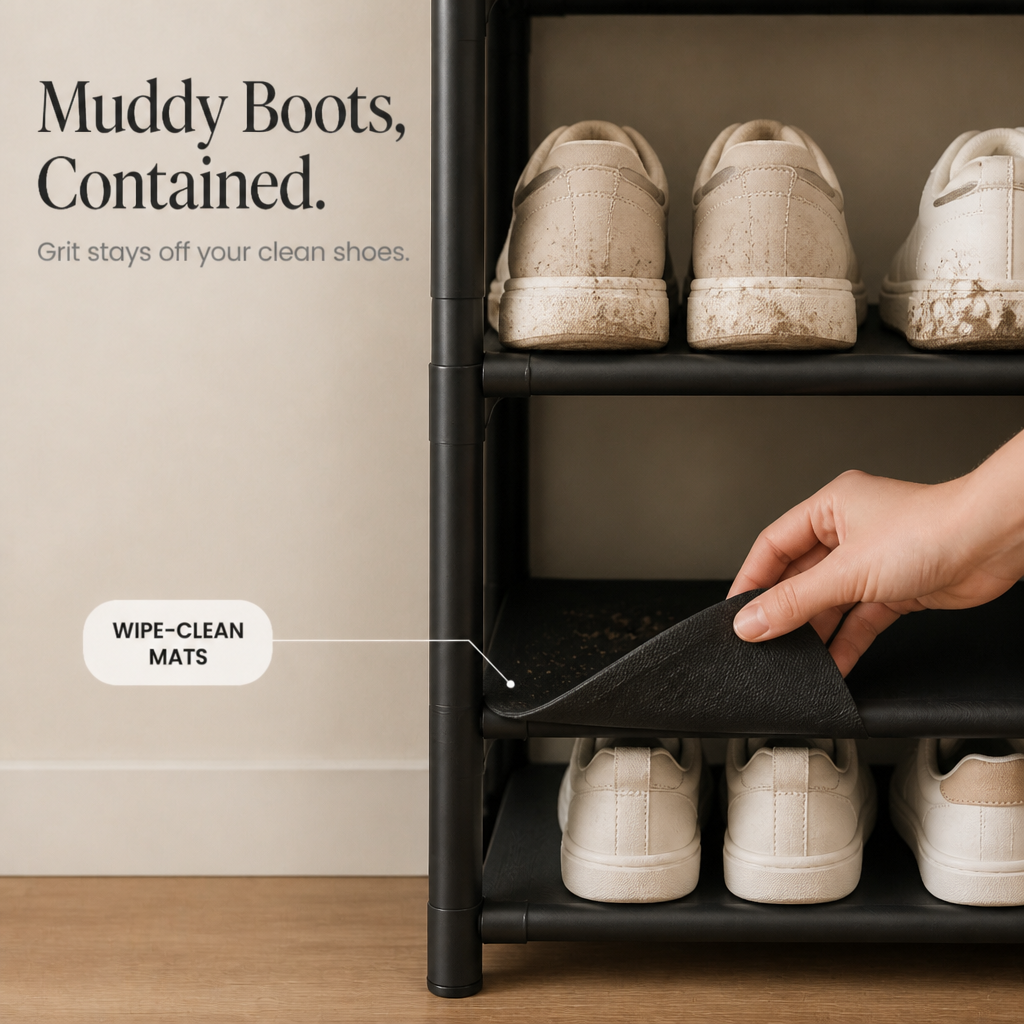 Haldrow – Tier Shoe Rack With Coat Hooks