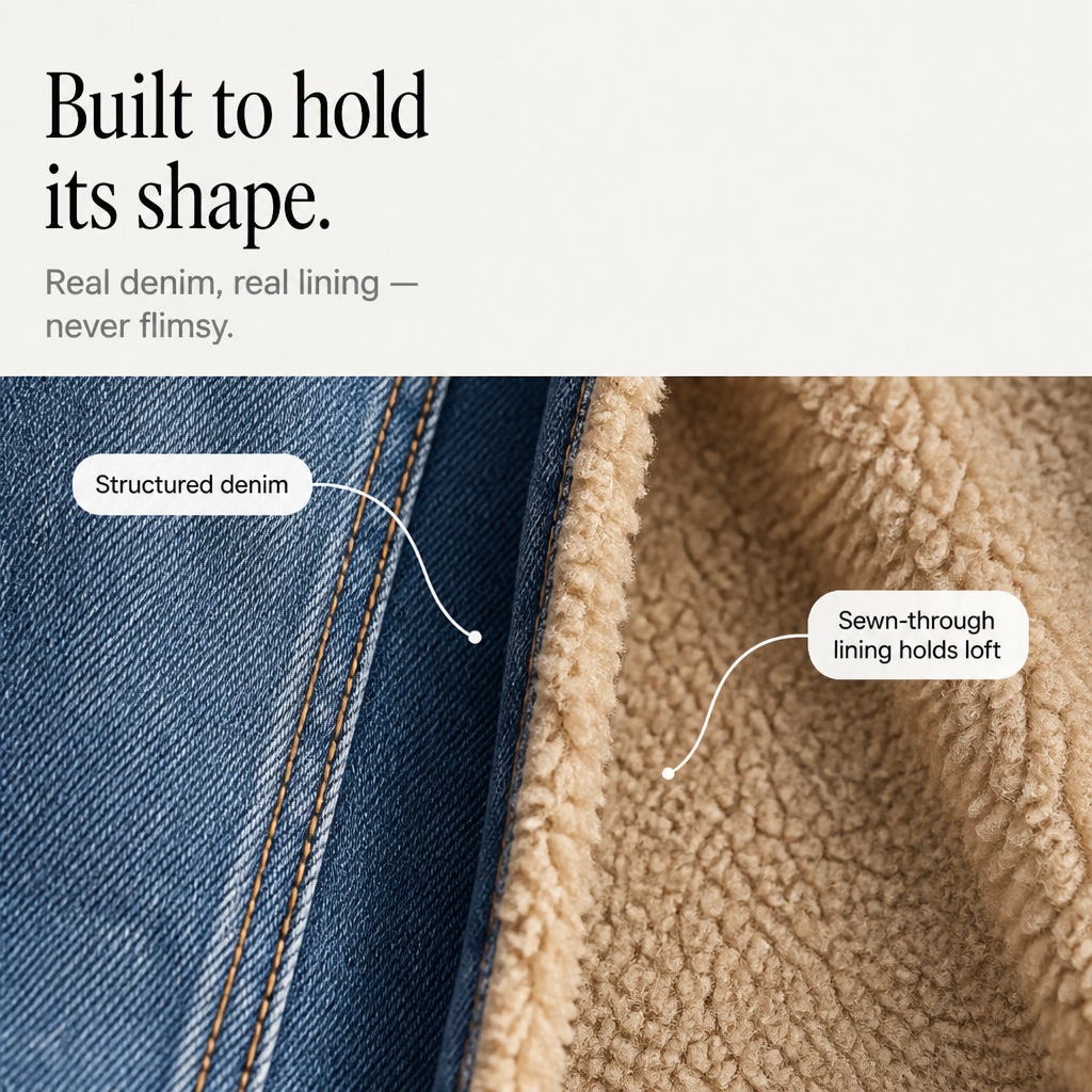 Denora – Sherpa-Lined Full-Length Denim Coat