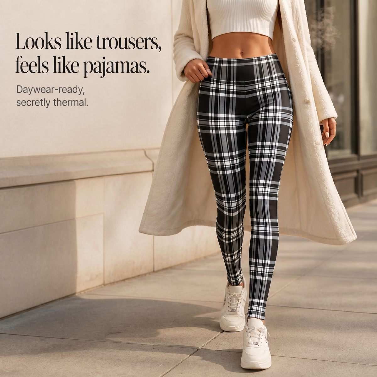 Wearbella – Plaid Brushed-Lining High-Waist Thermal Leggings