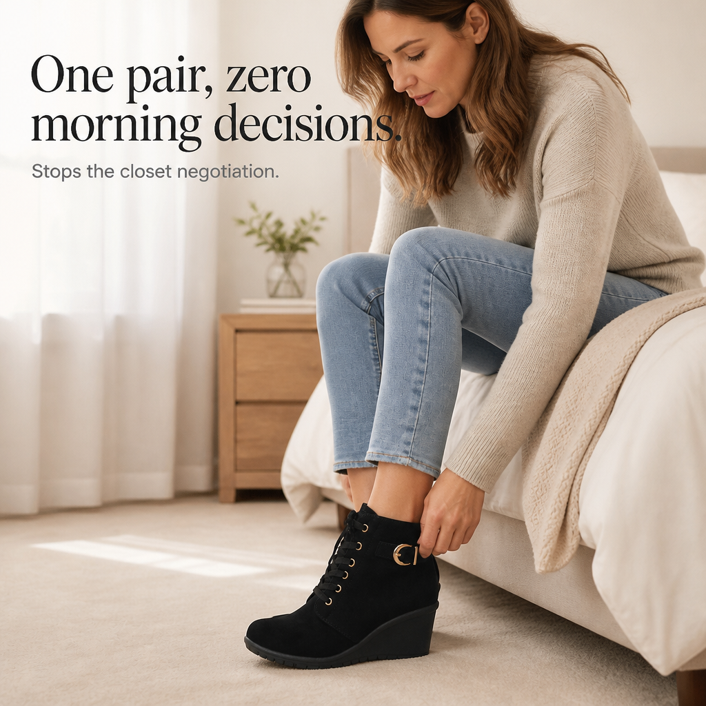 Wearluxe – Buckle-Strap Concealed Wedge Ankle Boots