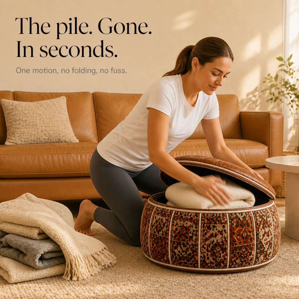 Stashly – Fillable Faux Leather Storage Pouf Ottoman